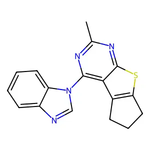 4-(1H-benzimidazol-1-yl)-2-methyl-6,7-dihydro-5H-cyclopenta[4,5]thieno[2,3-d]pyrimidine structure