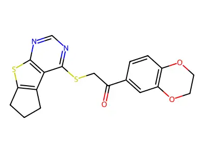 1-(2,3-dihydro-1,4-benzodioxin-6-yl)-2-{7-thia-9,11-diazatricyclo[6.4.0.0^{2,6}]dodeca-1(12),2(6),8,10-tetraen-12-ylsulfanyl}ethan-1-one structure