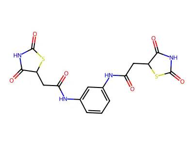 N,N'-benzene-1,3-diylbis[2-(2,4-dioxo-1,3-thiazolidin-5-yl)acetamide] structure