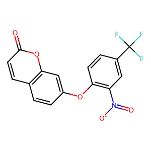 7-[2-nitro-4-(trifluoromethyl)phenoxy]-2H-chromen-2-one structure