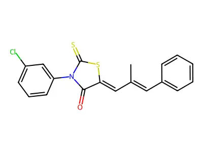 (5Z)-3-(3-chlorophenyl)-5-[(2E)-2-methyl-3-phenylprop-2-en-1-ylidene]-2-thioxo-1,3-thiazolidin-4-one structure