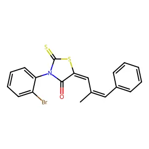 (5Z)-3-(2-bromophenyl)-5-[(2E)-2-methyl-3-phenylprop-2-en-1-ylidene]-2-thioxo-1,3-thiazolidin-4-one structure