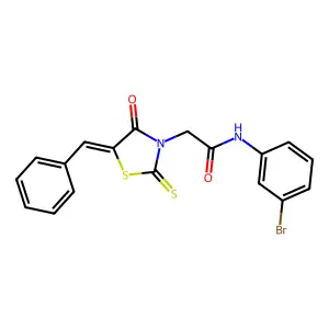 2-(5-benzylidene-4-oxo-2-thioxo-1,3-thiazolidin-3-yl)-N-(3-bromophenyl)acetamide structure