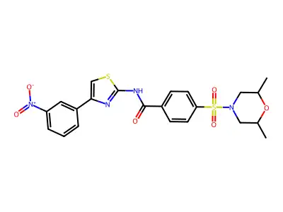 4-((2,6-dimethylmorpholino)sulfonyl)-N-(4-(3-nitrophenyl)thiazol-2-yl)benzamide structure