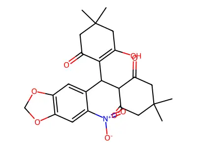 2-[(2-hydroxy-4,4-dimethyl-6-oxo-1-cyclohexen-1-yl)(6-nitro-1,3-benzodioxol-5-yl)methyl]-5,5-dimethyl-1,3-cyclohexanedione structure