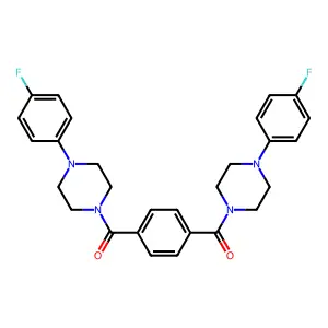 1,1'-(1,4-phenylenedicarbonyl)bis[4-(4-fluorophenyl)piperazine] structure