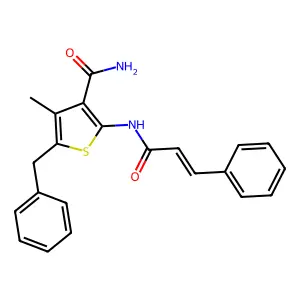 5-benzyl-4-methyl-2-[[(E)-3-phenylprop-2-enoyl]amino]thiophene-3-carboxamide structure