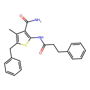 5-Benzyl-4-methyl-2-(3-phenylpropanamido)thiophene-3-carboxamide structure