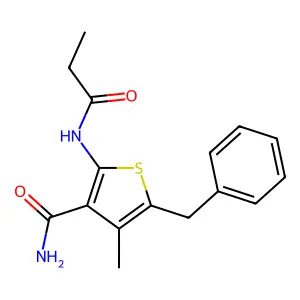 5-Benzyl-4-methyl-2-(propanoylamino)thiophene-3-carboxamide structure