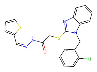 2-{[1-(2-chlorobenzyl)-1H-benzimidazol-2-yl]sulfanyl}-N'-[(E)-thiophen-2-ylmethylidene]acetohydrazide structure