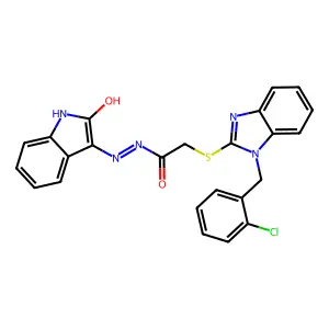 2-{[1-(2-chlorobenzyl)-1H-benzimidazol-2-yl]sulfanyl}-N'-[(3Z)-2-oxo-1,2-dihydro-3H-indol-3-ylidene]acetohydrazide structure