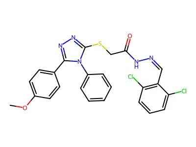 N'-[(E)-(2,6-dichlorophenyl)methylidene]-2-{[5-(4-methoxyphenyl)-4-phenyl-4H-1,2,4-triazol-3-yl]sulfanyl}acetohydrazide structure