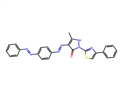 (4Z)-5-methyl-4-(2-{4-[(E)-phenyldiazenyl]phenyl}hydrazinylidene)-2-(4-phenyl-1,3-thiazol-2-yl)-2,4-dihydro-3H-pyrazol-3-one structure