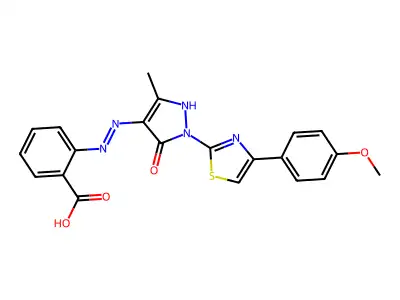 2-(2-{1-[4-(4-methoxyphenyl)-1,3-thiazol-2-yl]-3-methyl-5-oxo-1,5-dihydro-4H-pyrazol-4-ylidene}hydrazino)benzoic acid structure