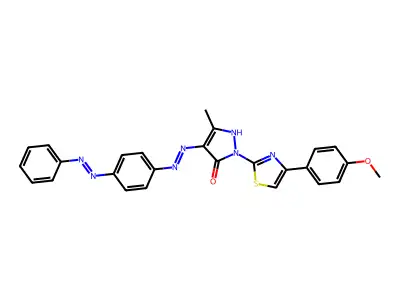 (4E)-2-[4-(4-methoxyphenyl)-1,3-thiazol-2-yl]-5-methyl-4-(2-{4-[(E)-phenyldiazenyl]phenyl}hydrazinylidene)-2,4-dihydro-3H-pyrazol-3-one structure