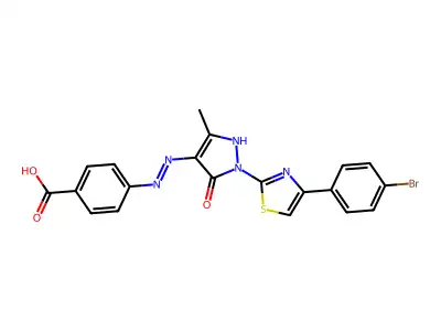 4-(2-{1-[4-(4-bromophenyl)-1,3-thiazol-2-yl]-3-methyl-5-oxo-1,5-dihydro-4H-pyrazol-4-ylidene}hydrazino)benzoic acid structure
