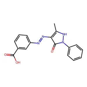 3-[(2E)-2-(3-methyl-5-oxo-1-phenylpyrazol-4-ylidene)hydrazinyl]benzoic acid structure