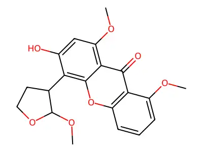 3-Hydroxy-1,8-dimethoxy-4-(tetrahydro-2-methoxy-3-furanyl)-9H-xanthen-9-one structure