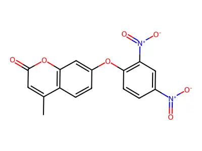 7-(2,4-dinitrophenoxy)-4-methyl-2H-chromen-2-one structure