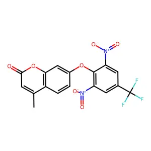 7-[2,6-dinitro-4-(trifluoromethyl)phenoxy]-4-methyl-2H-chromen-2-one structure