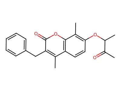 3-benzyl-4,8-dimethyl-7-(1-methyl-2-oxopropoxy)-2H-chromen-2-one structure