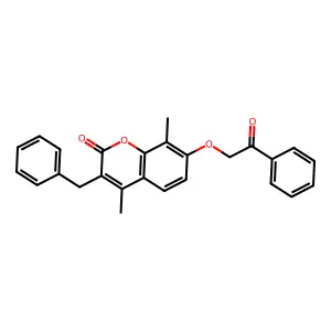 3-benzyl-4,8-dimethyl-7-(2-oxo-2-phenylethoxy)-2H-chromen-2-one structure