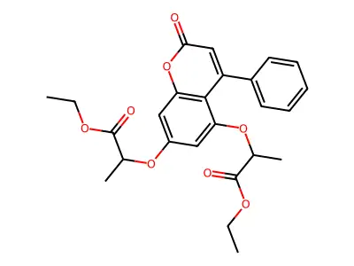 diethyl 2,2'-((2-oxo-4-phenyl-2H-chromene-5,7-diyl)bis(oxy))dipropanoate structure