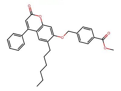 methyl 4-{[(6-hexyl-2-oxo-4-phenyl-2H-chromen-7-yl)oxy]methyl}benzoate structure