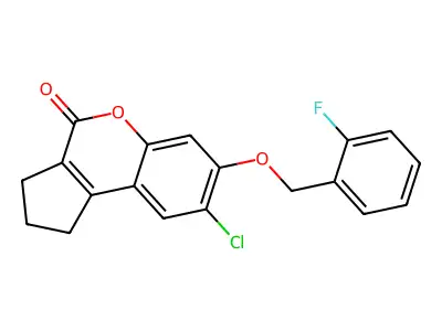 8-chloro-7-[(2-fluorobenzyl)oxy]-2,3-dihydrocyclopenta[c]chromen-4(1H)-one structure
