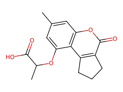 2-[(7-methyl-4-oxo-1,2,3,4-tetrahydrocyclopenta[c]chromen-9-yl)oxy]propanoic acid structure