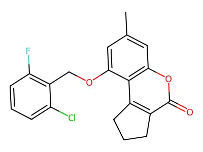 9-[(2-chloro-6-fluorobenzyl)oxy]-7-methyl-2,3-dihydrocyclopenta[c]chromen-4(1H)-one structure