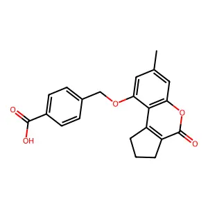4-(((7-methyl-4-oxo-1,2,3,4-tetrahydrocyclopenta[c]chromen-9-yl)oxy)methyl)benzoic acid structure