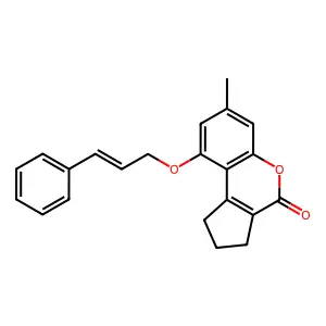 7-methyl-9-{[(E)-3-phenyl-2-propenyl]oxy}-2,3-dihydrocyclopenta[c]chromen-4(1H)-one structure