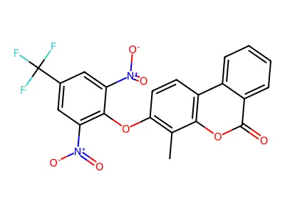 3-[2,6-dinitro-4-(trifluoromethyl)phenoxy]-4-methyl-6H-benzo[c]chromen-6-one structure