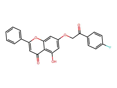 7-[2-(4-fluorophenyl)-2-oxoethoxy]-5-hydroxy-2-phenyl-4H-chromen-4-one structure