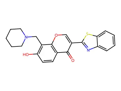 3-(benzo[d]thiazol-2-yl)-7-hydroxy-8-(piperidin-1-ylmethyl)-4H-chromen-4-one structure