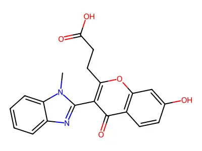 3-[7-Hydroxy-3-(1-methylbenzimidazol-2-yl)-4-oxochromen-2-yl]propanoic acid structure