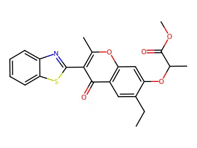 methyl 2-{[3-(1,3-benzothiazol-2-yl)-6-ethyl-2-methyl-4-oxo-4H-chromen-7-yl]oxy}propanoate structure