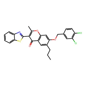 3-(benzo[d]thiazol-2-yl)-7-((3,4-dichlorobenzyl)oxy)-2-methyl-6-propyl-4H-chromen-4-one structure