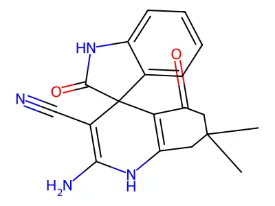 2'-amino-7',7'-dimethyl-2,5'-dioxo-5',6',7',8'-tetrahydro-1'H-spiro[indoline-3,4'-quinoline]-3'-carbonitrile structure