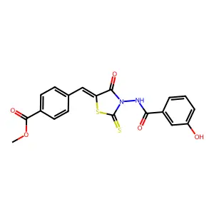 (Z)-methyl 4-((3-(3-hydroxybenzamido)-4-oxo-2-thioxothiazolidin-5-ylidene)methyl)benzoate structure