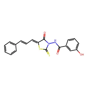 3-hydroxy-N-{(5Z)-4-oxo-5-[(2E)-3-phenylprop-2-en-1-ylidene]-2-thioxo-1,3-thiazolidin-3-yl}benzamide structure