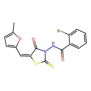 2-bromo-N-[(5Z)-5-[(5-methylfuran-2-yl)methylidene]-4-oxo-2-sulfanylidene-1,3-thiazolidin-3-yl]benzamide structure