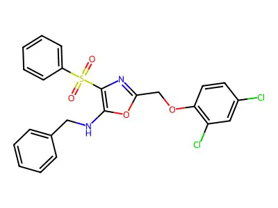 4-(benzenesulfonyl)-N-benzyl-2-[(2,4-dichlorophenoxy)methyl]-1,3-oxazol-5-amine structure