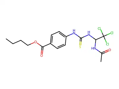Butyl 4-[(1-acetamido-2,2,2-trichloroethyl)carbamothioylamino]benzoate structure