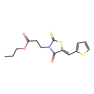 propyl 3-[(5E)-4-oxo-5-(thiophen-2-ylmethylidene)-2-thioxo-1,3-thiazolidin-3-yl]propanoate structure