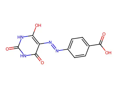 4-[2-(2,4,6-trioxotetrahydro-5(2H)-pyrimidinylidene)hydrazino]benzoic acid structure