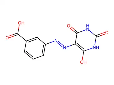3-[2-(2,4,6-trioxotetrahydro-5(2H)-pyrimidinylidene)hydrazino]benzoic acid structure