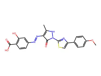 2-hydroxy-4-[(2Z)-2-{1-[4-(4-methoxyphenyl)-1,3-thiazol-2-yl]-3-methyl-5-oxo-1,5-dihydro-4H-pyrazol-4-ylidene}hydrazinyl]benzoic acid structure