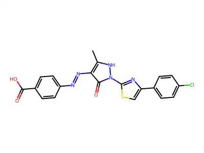 4-(2-{1-[4-(4-chlorophenyl)-1,3-thiazol-2-yl]-3-methyl-5-oxo-1,5-dihydro-4H-pyrazol-4-ylidene}hydrazino)benzoic acid structure